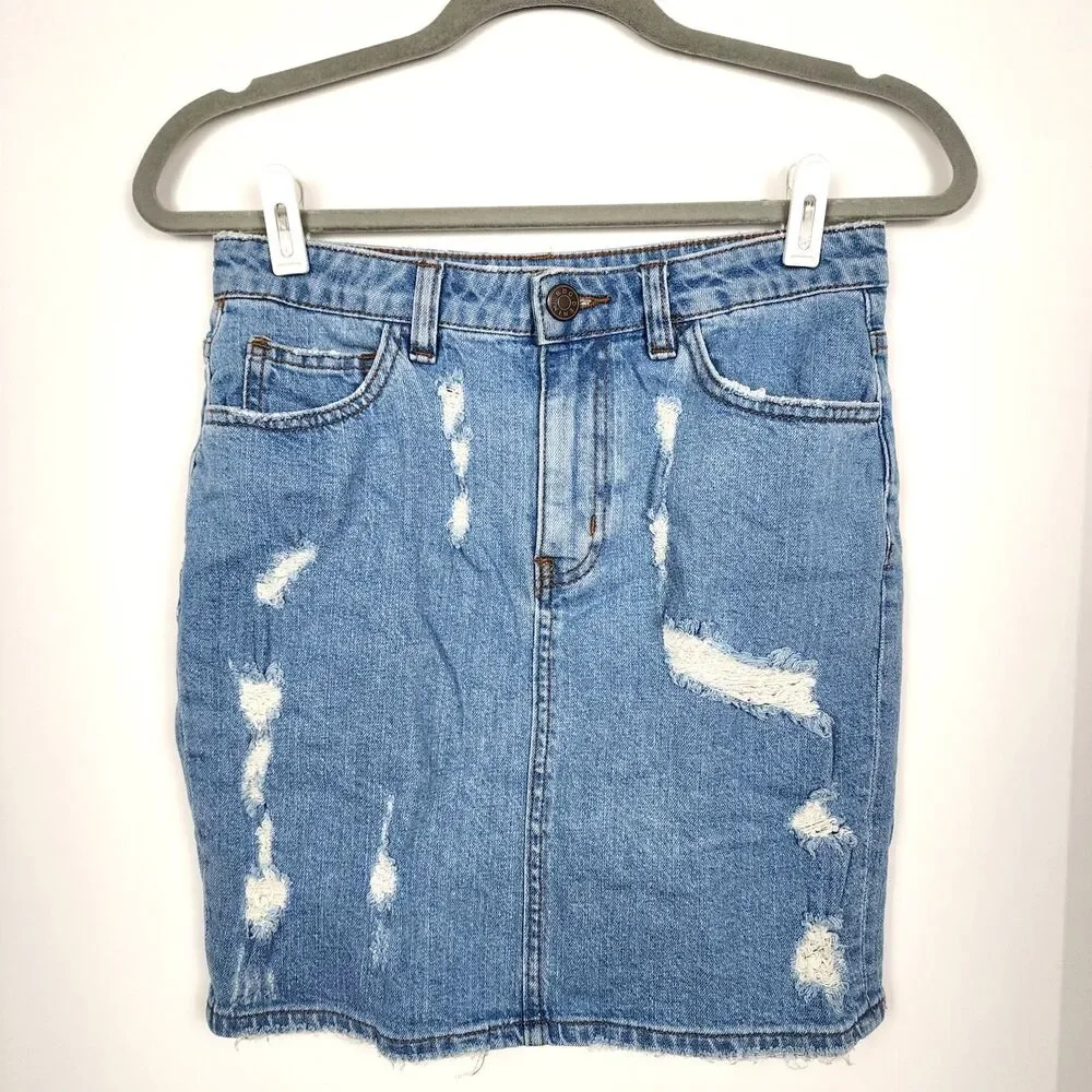 BDG Urban Outfitters Distressed Denim Jean Mini Skirt Medium Wash Size Small